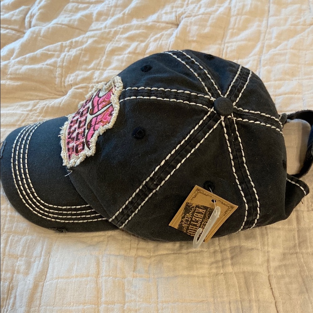 Black Rodeo Mama Cap with Pink Boots Patch - Picture 2 of 4